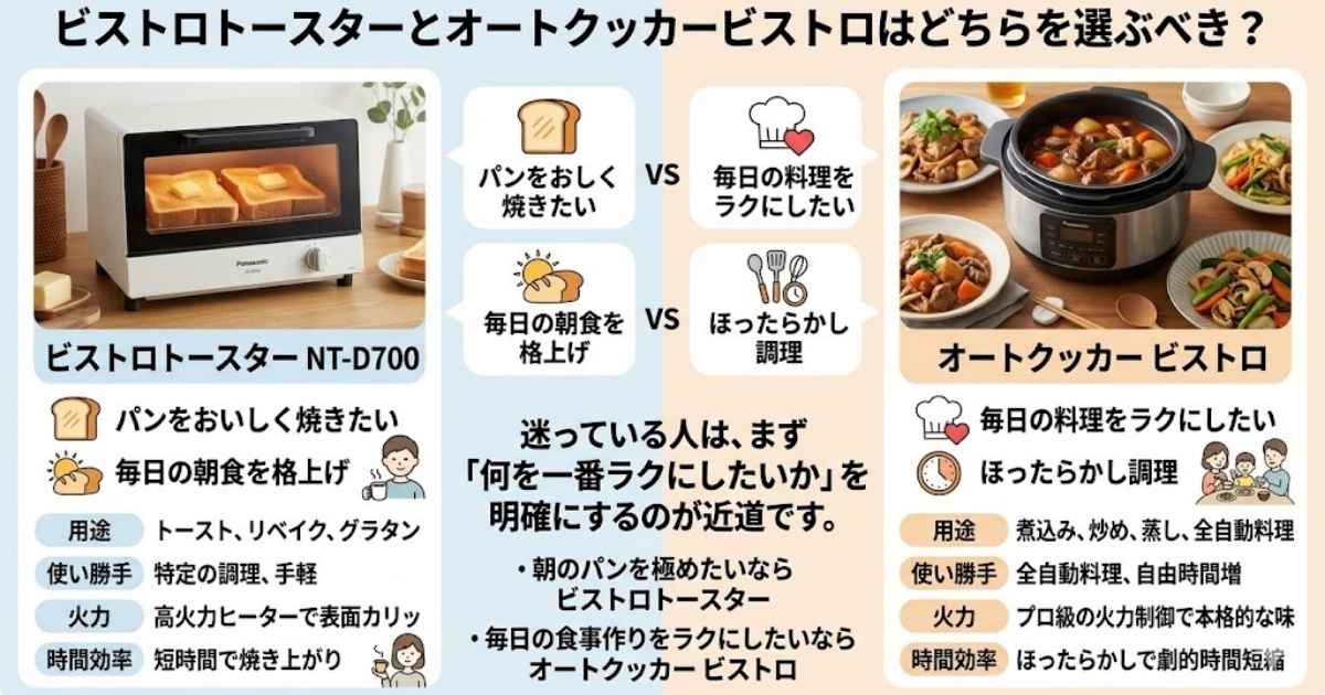 ビストロトースターとオートクッカービストロはどちらを選ぶべき？